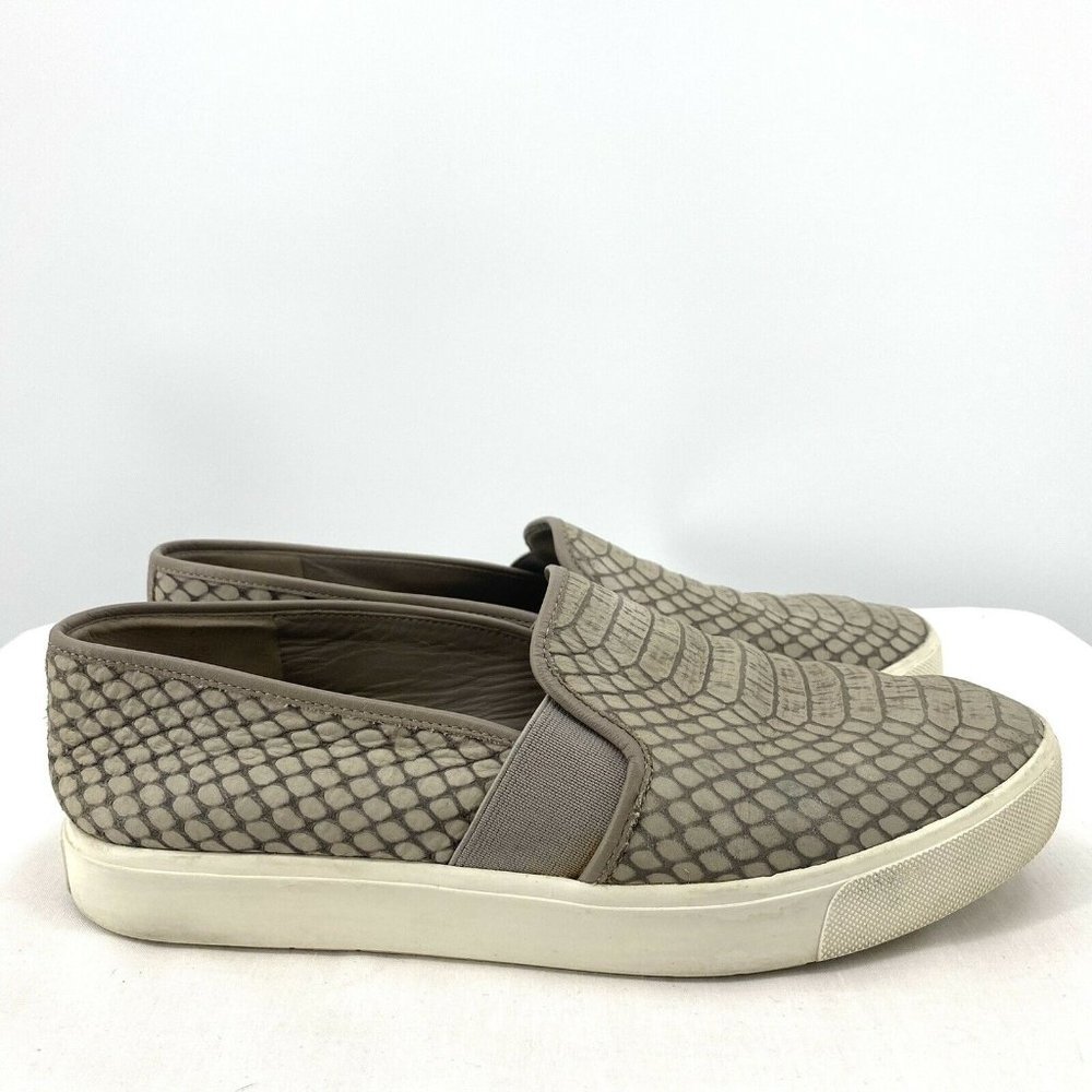 Vince Gray Leather Snake Print Slip On Sneakers Size 8